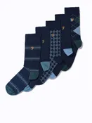 5 Pack Patterned Socks In Navy