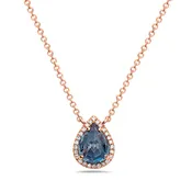 14k Rose Gold Blue Topaz and Diamond Necklace