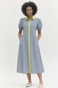 Entro Puff Sleeve Midi Dress With Contrast Trim D30453P - Navy