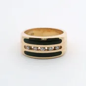 Vintage 14K Yellow Gold Inlay & Diamond Channel Set Band Ring