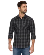 Black and Gray Plaid Button Down Long Sleeve Shirt