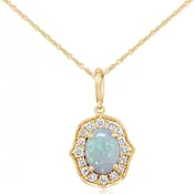 14K YELLOW GOLD AUSTRALIAN OPAL/DIAMOND PENDANT