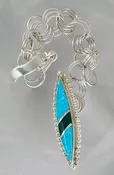 3-Link Sterling Silver Bracelet with Black Onyx and Kingman Turquoise