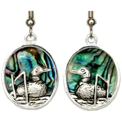 Abalone Inlay Silver-Plated Loon Earrings