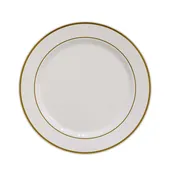 10.25 in. Cream/Gold Line Design Plastic Plates | 120 Count
