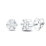 10K White Gold 1/6ctw Round Flower Cluster Diamond Earrings