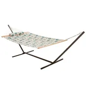 Deluxe 52 Quilted Fabric Hammock with Patented KD Space Saving Hammock Stand and Pillow Combo - Medallion