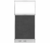 Configurable Acoustic Cubicle Partition Electric Hush Panel 3' x 6' Classic Gray Fabric Clear Window w/ Electric Channel