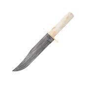 14 3/8″ White Smooth Bone Bowie Damascus w/Leather Sheath
