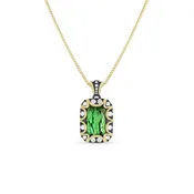 aaa green tourmaline, diamond cushion-cut vintage pendant necklace, <br>in 14k yellow + black golds, <br>22 inch (adjustable), <br>5.96ct tourmaline + .0.52cts diamonds