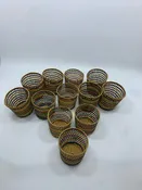 12 BASKET WEAVE RATTAN CUPS SLEEVES.