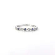 14 Karat White Gold Bezel set Diamond & Sapphire ring.