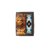 3D FLORAL TOOLED EMBROIDERED INLAY TRIFOLD WALLET