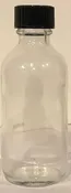2 OZ CLEAR ROUND N/M GLASS BOTTLE W/BLACK CAP W/PE CONE LINER