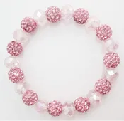 10MM RHINESTONE PINK PRINT CRYSTAL BEADED STRETCH BRACELET ( 03 13 )
