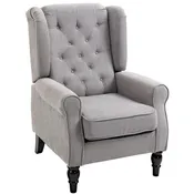 Button-Tufted Accent Chair with High Wingback and Padded Seat, Grey