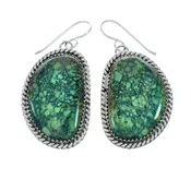 American Indian Authentic Turquoise Sterling Silver Hook Earrings TX10232