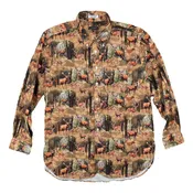 19 Century BD Shirt Brown Cotton Deer Print