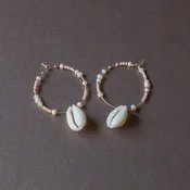 Beaded Hoop Cowrie Earrings