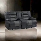 Causeuse inclinable manuelle Liam 77 pouces, console avec porte-gobelets, similicuir gris