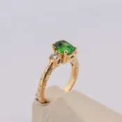 2ct Tsavorite & Diamond 3-Stone Ring in Carved Gold