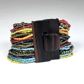 Bali Glass Beads Drizzle Bracelet with Wood Buckle