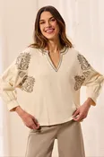 3/4 Sleeve Notch Collar Blouse