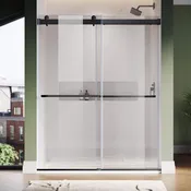 SUNNY SHOWER 3/8 inch Frameless Double Sliding Shower Doors, Black Finish / Brushed Nickel Finish / Chrome Finish