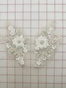 Applique - 3D Flowers Beaded Embroidered Ivory Pairs