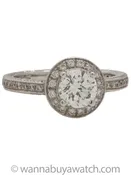 18K White Gold Engraved Pave Diamond Engagement Ring Certified 1.03ct E-SI1 Sz 6.5