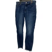 7 For All Mankind Raw Hem Damaged Destroyed Denim Ankle Jeans Size 28 Blue NWT