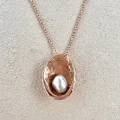 14K Rose Gold Abalone Shell with Rare Green Abalone Pearl Necklace