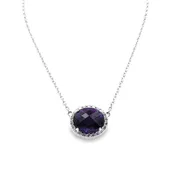 14K White Gold Amethyst Diamond Halo Pendant Necklace