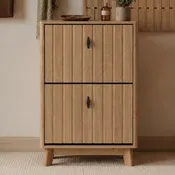 Aldwych 24" Slim Fluted Shoe Storage Cabinet with 2 Flip-Down Drawers