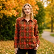Eyelash Textured Shirt in Red | Women's Bold Relaxed Fit - EL38