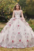 Applique Layered Sleeveless Floral Ball Gown 15703