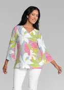 Aloha (26038) ~ Banded 3/4 Bell-Sleeve V-Neck Tunic