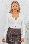 Ariella Button Up Ribbed Crop Top White