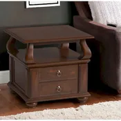 26 Brown Solid Wood Square End Table With Two Drawers And Shelf - 26' X '26' X '28