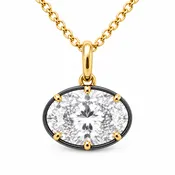 1.00 CT East-West Oval Lab Grown Diamond Two-Tone Black Rhodium Necklace– Gothic Luxury Solitaire | 14K Gold