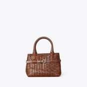 Allan K Vivian Mini Strata Woven Leather Bag | Nutmeg