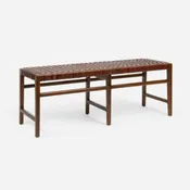 48″L Woven Leather and Wood Bench