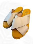 ACT Handmade Leather Espadrille Sandals Spain Beige Platform Slides Size 36