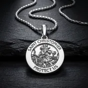 Saint Christopher Medal Necklace – 14k White Gold Patron Saint Pendant