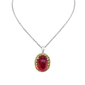 12.85 Carat Oval Cut Ruby And 1.50 Carat Yellow Diamond 18kt Pendant Necklace