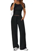 Casual Two Piece Set Crop Tee and Wide Leg Pants Set
