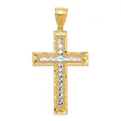 10K and White Rhodium Large Diamond-Cut Cross Pendant