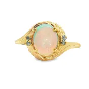 14K Gold Oval Pearl and Diamond Ring