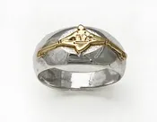 14Kt Gold Single Sculler on Domed Silver Ring