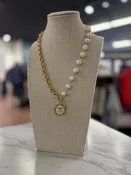 1/2 x 1/2 18" Gold Necklace with Large Pearl & White/Gold CC